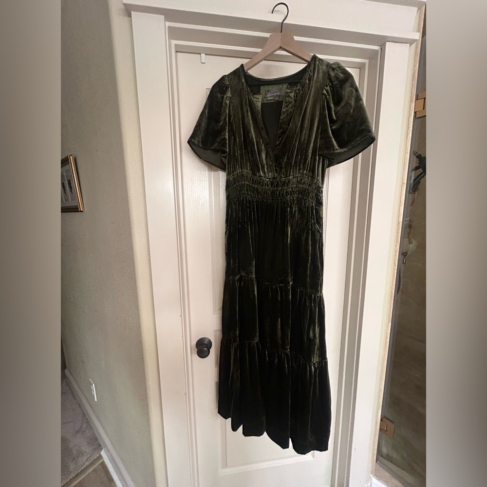 Anthropologie Dark Green Velvet Somerset Dress